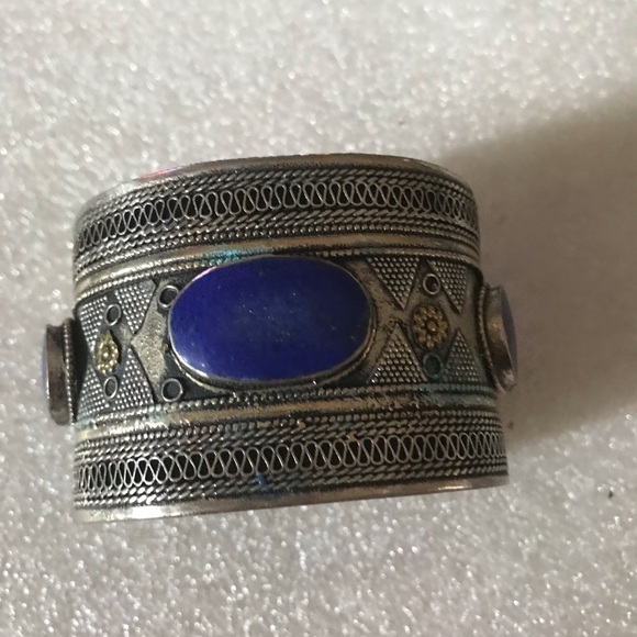 Antique old Silver Cuff Bracelet lapis - Picture 3 of 3